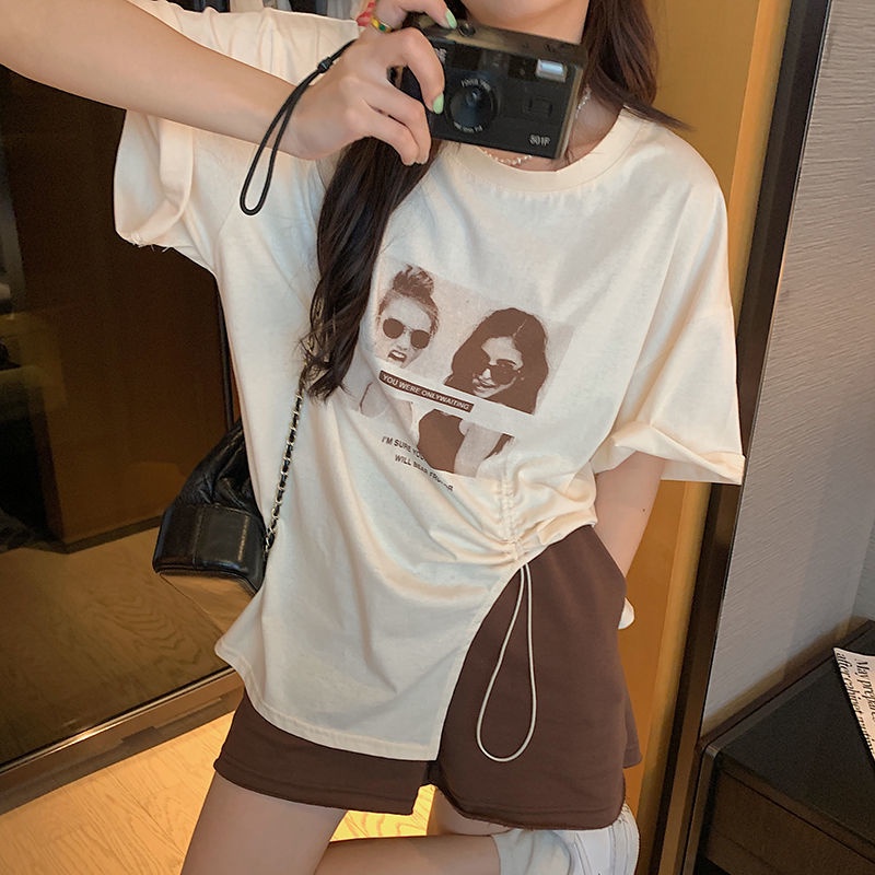 SUXI Áo Thun Nữ Ngắn Tay Cổ Tròn In Chữ Đơn Giản Thời Trang Mùa Hè