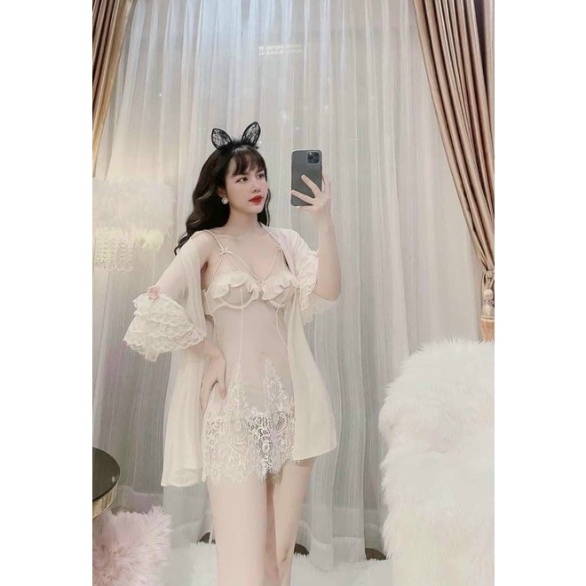 Set choàng váy ngủ ren mỏng sexy cao cấp EmBra EBV19