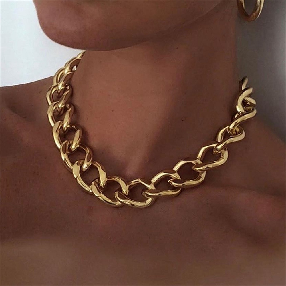 Thời Trang Vòng Cổ Choker Dây Xích Vàng Phong Cách Hip Hop Cho Nam Và Nữ