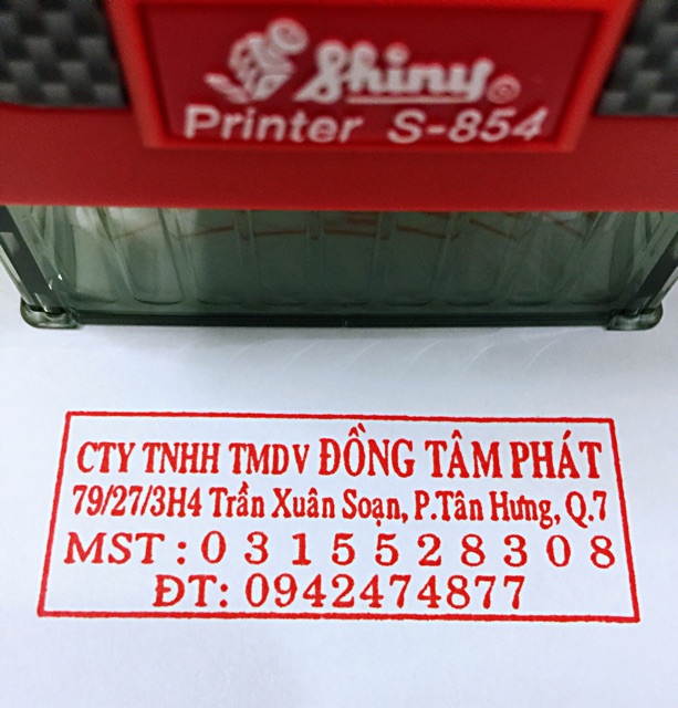 Khắc dấu tên công ty, mã số thuế, địa chỉ, số điện thoại Shiny S-854 ,