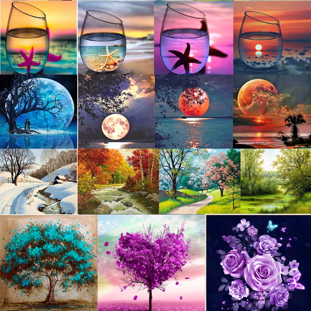 Bộ Tranh Đính Đá 5D Họa Tiết Phong Cảnh Độc Đáo DIY Dùng Trang Trí Nhà Cửa