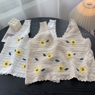 Áo Croptop Len Đan Hoạ Tiết Hoa Hướng Dương