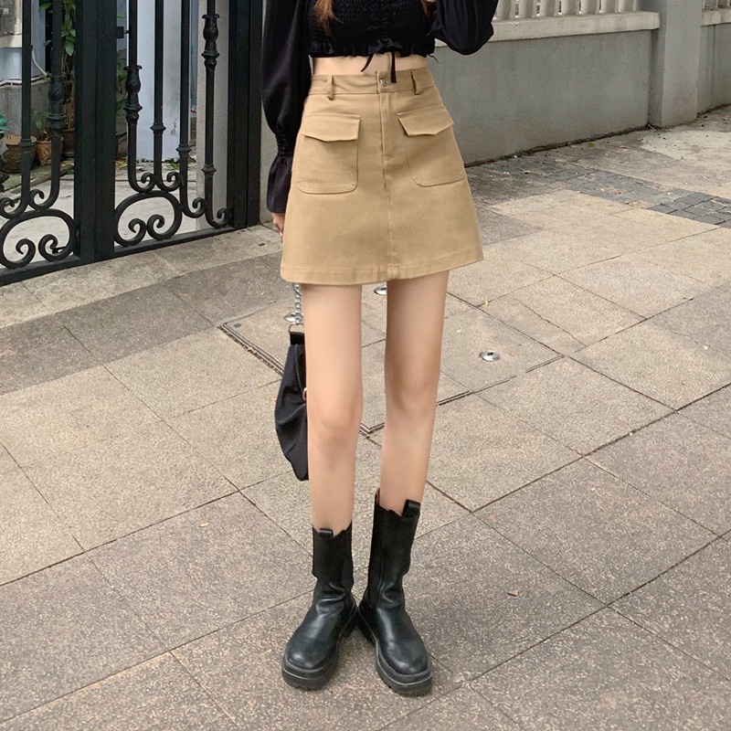 QADCOL Set Áo Thun Ngắn Tay Cổ Tròn + Chân Váy Jeans Chữ A Thời Trang Nữ Mới