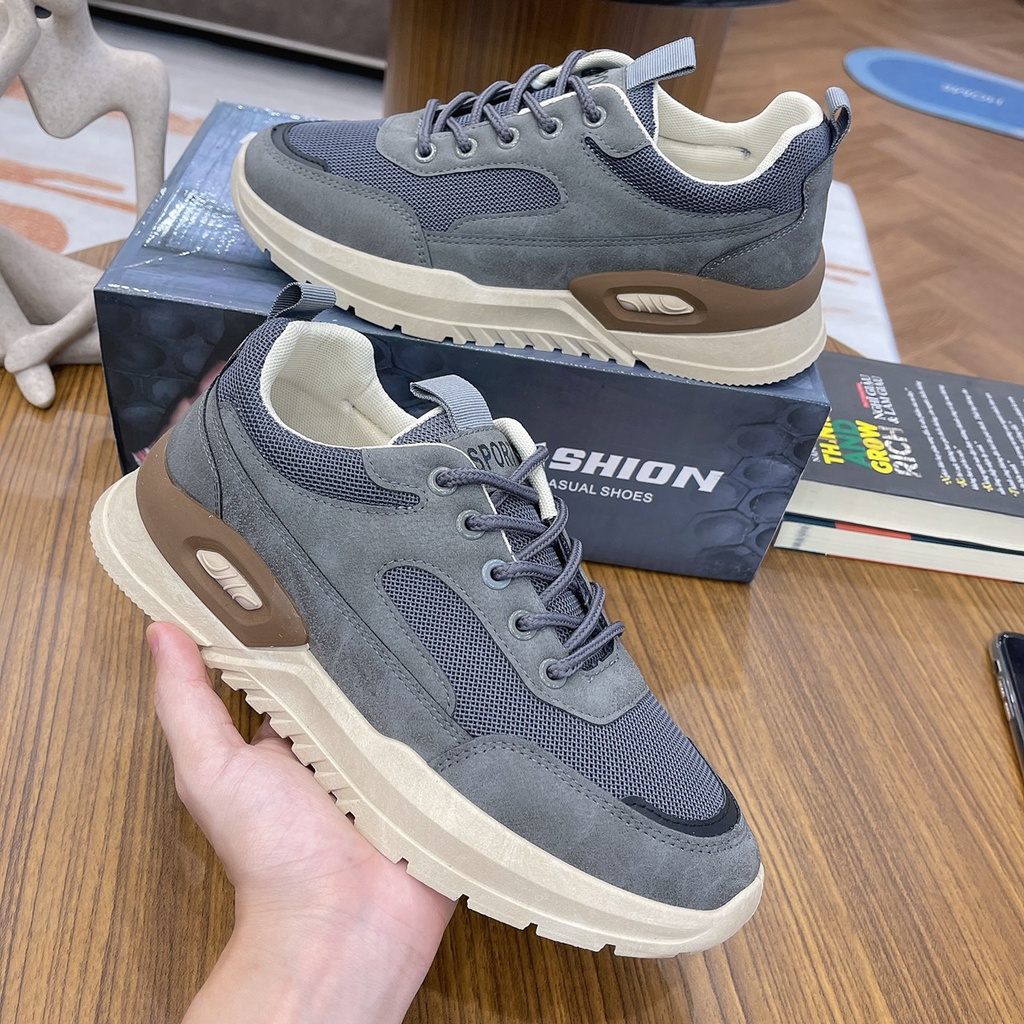 Giày thể thao nam, giày nam 2 màu xám và kem - H02