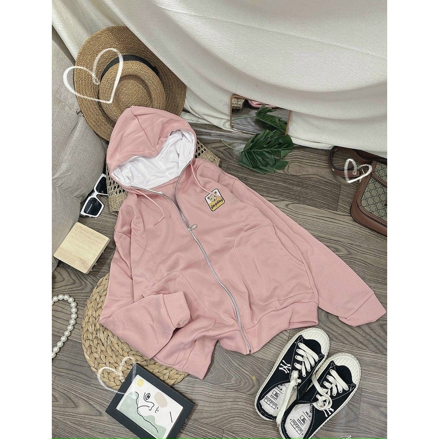 Áo khoác nỉ dây kéo mũ kiểu dáng thể thao form rộng unisex nam nữ, áo dây kéo ulzzang