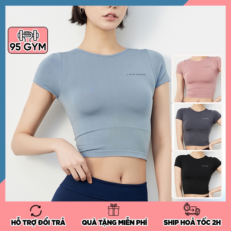 Áo cộc tay tập gym yoga nữ 95Gym AC11 dáng croptop ngắn tay thể thao chât thun mềm mịn co giãn tốt
