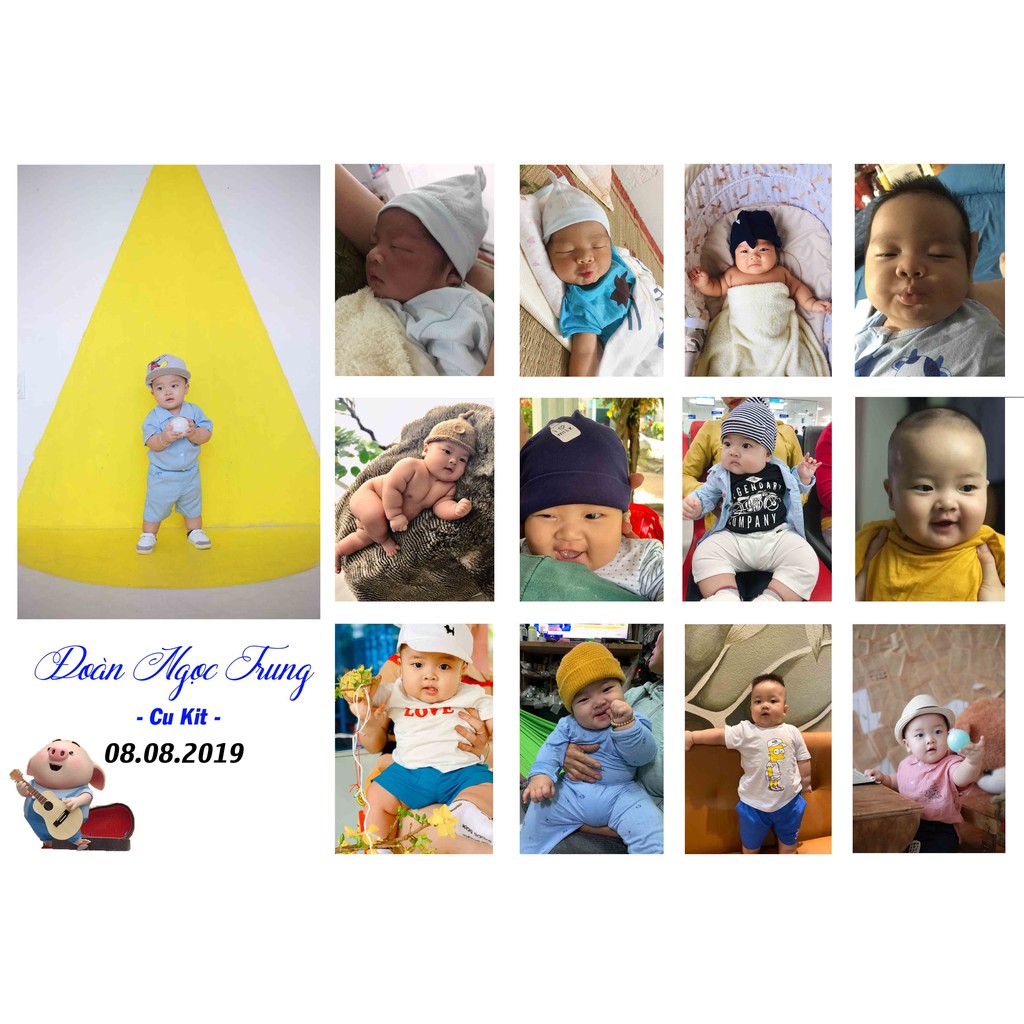 Bảng thành tích bảng thông tin hoặc bảng ảnh 12 tháng - Trang trí sinh nhật thôi nôi bé trai bé gái in hình bé