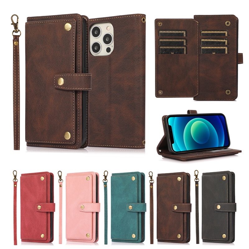 Bao Da Điện Thoại Dạng Ví Nắp Lật Có Ngăn Đựng Thẻ Và Dây Đeo Cho IPhone 12 Mini 11 Pro XS Max I8 I7 I6S Plus Se2 Vỏ
