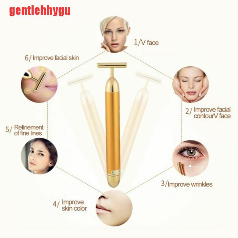 [gentlehhygu]Gold Roller Vibrating Facial Massager Slimming Facial Skin Beauty Bar Pulse Face