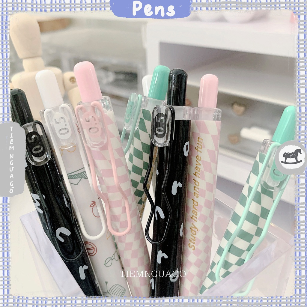 Bút gel đen MURA Study Hard tặng kèm ngòi refill 0.5mm cao cấp mực mau khô - Tiệm Ngựa Gỗ