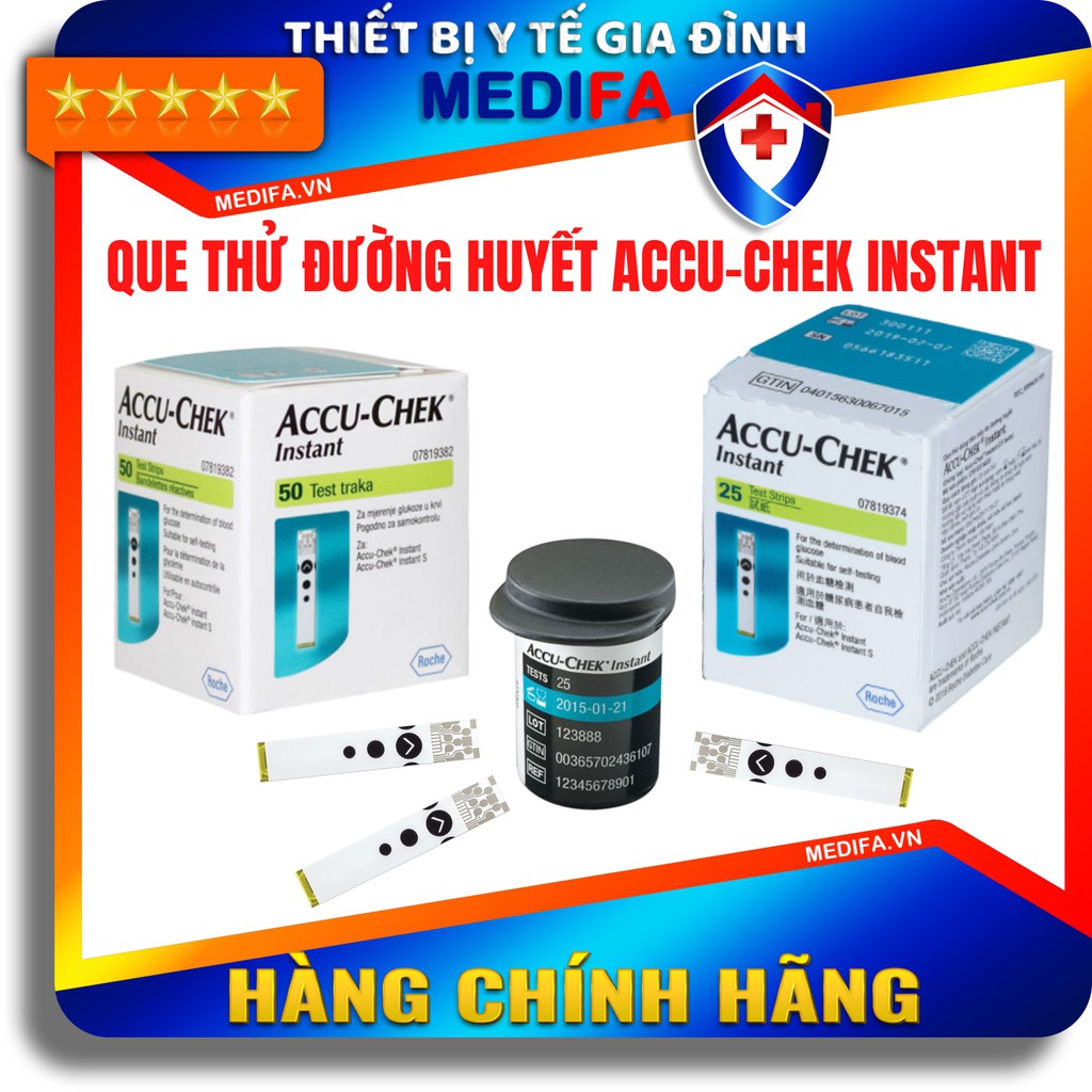 [Giá sỉ, chính hãng, SX Mỹ] Hộp 25/50 que test tiểu đường Accu-Chek INSTANT, NK chính ngạch tem niêm phong nhãn phụ TV