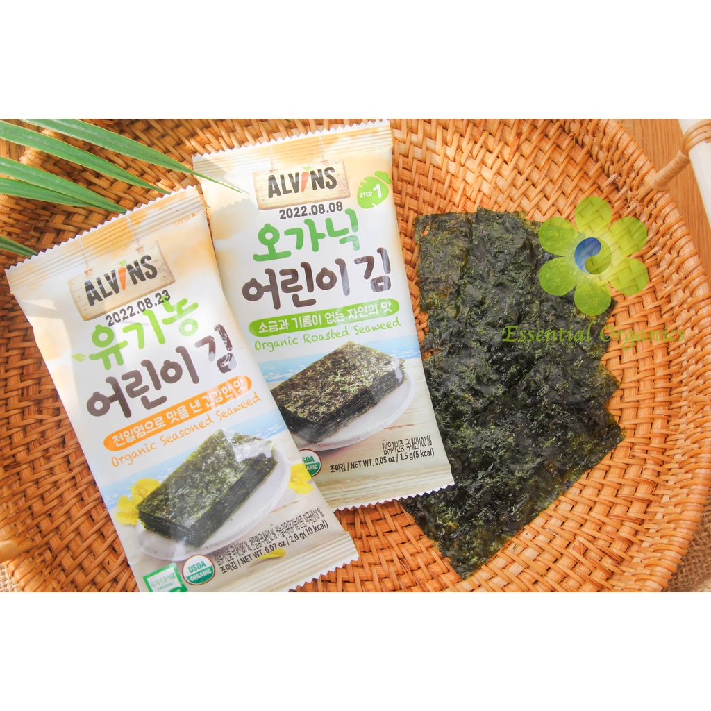 Rong biển hữu cơ organic ăn liền cho bé Alvins, rong biển miếng, rong biển ăn dặm bé từ 12 tháng date 11/2024