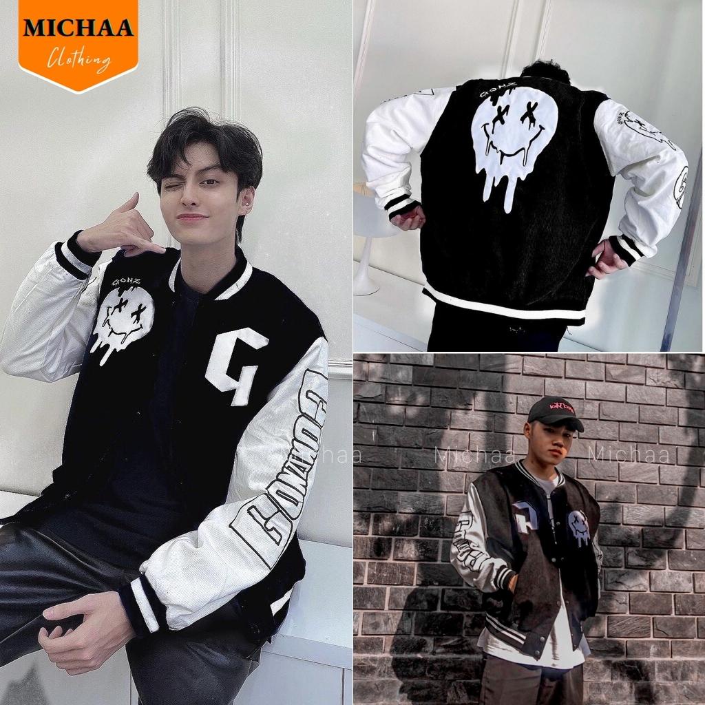 Áo Khoác Bomber Nhung Gân GONZ Nam Nữ Ulzzang Unisex 1 Lớp Kiểu Form Rộng - MICHAA