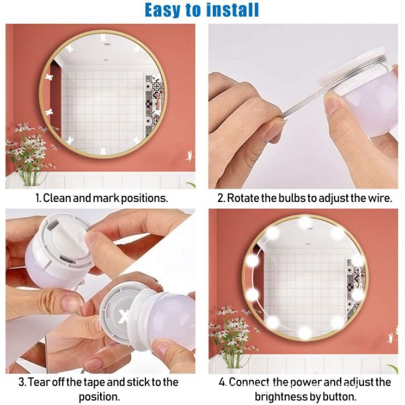 Đèn led gắn gương trang điểm thông minh 3 chế độ sáng tuỳ chỉnh bộ 10 bóng led cao cấp siêu sáng