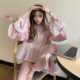 Set bộ cổ tròn tay loe phối ren tiểu thư quảng châu