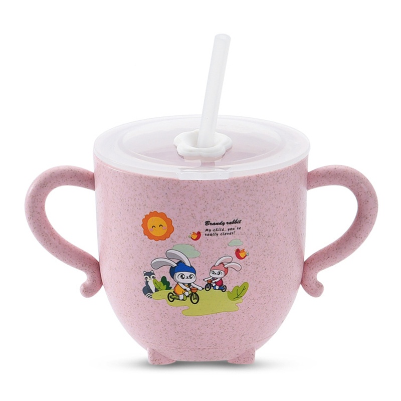 Bình Uống Nước INN Hoạt Hình Có Tay Cầm Và Nắp Đậy Và Ống Hút Cho Bé Sơ Sinh