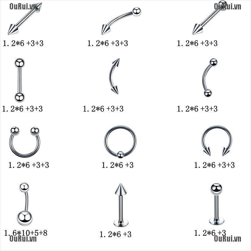 Bộ 60 Khuyên Xỏ Cơ Thể Bằng Kim Loại Cá Tính
