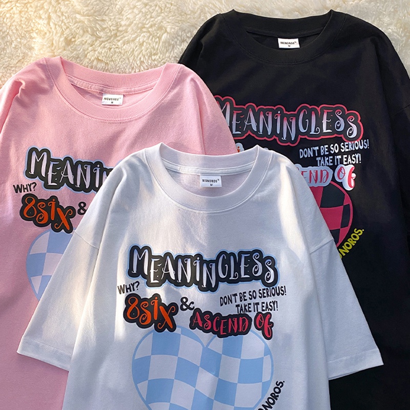 NRVP Áo Thun Nữ Ngắn Tay In Chữ Phong Cách Hàn Quốc