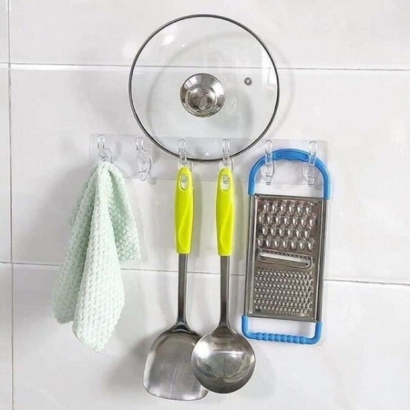Móc dán tường chịu lực treo đồ đa năng thanh 6 móc MDT với miếng dán siêu dính chịu lực loại rẻ