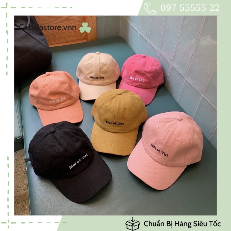 Mũ Lưỡi Trai Thêu Chữ Moi et Toi Siêu Xinh Cotton Mềm Màu Trơn Mẫu 2021 Phong Cách Hàn Quốc Thời Trang Mùa Hè Dành Cho C