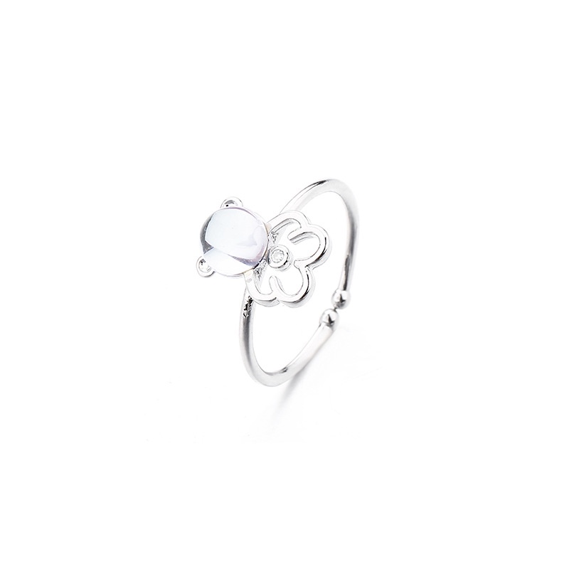 Nhẫn Moonstone dễ thương Nhẫn gấu có thể điều chỉnh Nhẫn cá tính Nhẫn quà tặng