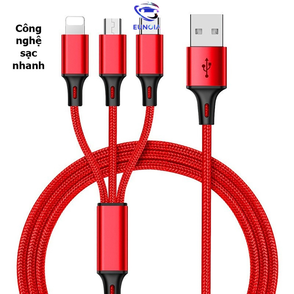 Cáp Sạc 3 Đầu Type C,,Micro USB Siêu Bền và tiện ích