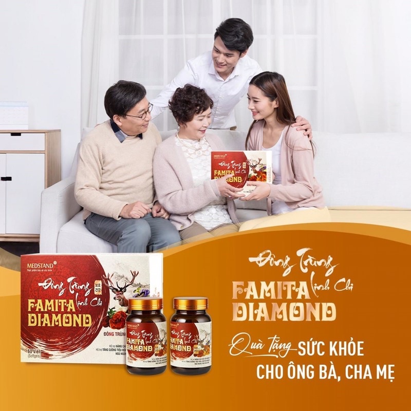 Đông Trùng Hạ Thảo Linh Chi FAMITA DIAMOND -Kích thích tiêu hóa, ăn ngon, ngủ ngon, tăng sức đề kháng (Hộp 60 viên)