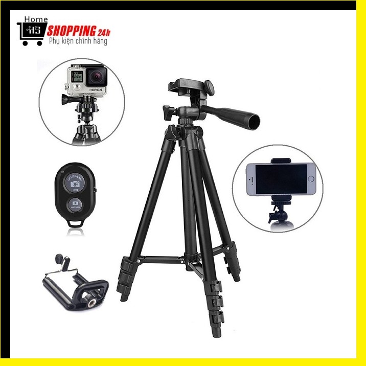 Gía đỡ 3 chân cho máy ảnh - điện thoại tripod 3120 tặng kèm remote và kẹp điện thoại