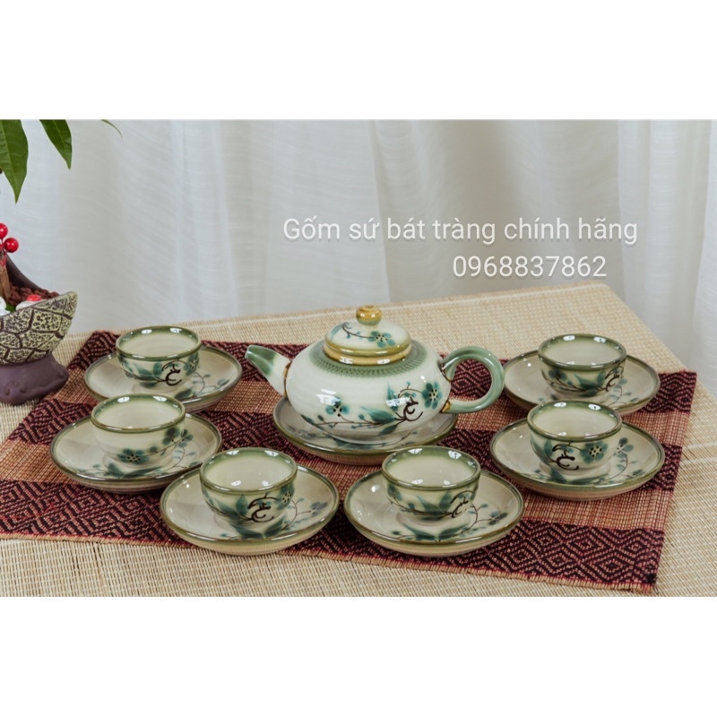 Bộ ấm chén men xanh hàng vẽ tay độc đáo Bát Tràng