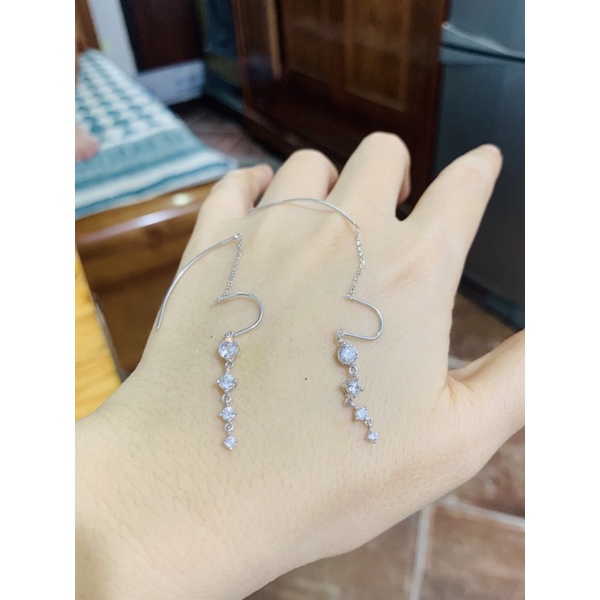 Khuyên tai cong vắt qua tai dịu dàng cá tính đá cz bạc phủ vàng trắng siêu xuất sắc