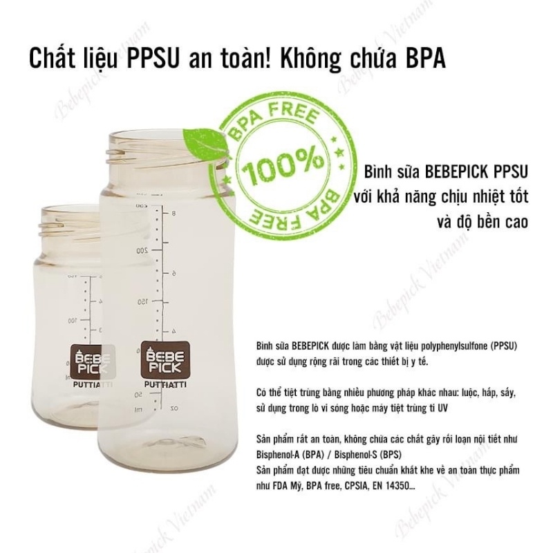 Bình sữa Bebepick bình chim vàng Hàn quốc PPSU 150m/250ml núm ty siêu mềm [Hàng Chính Hãng] được tùy chọn núm