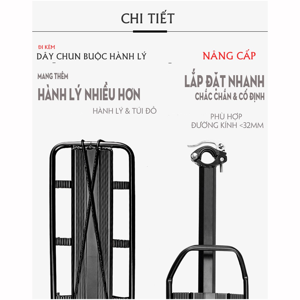 Kệ Yên Sau/ Gác Ba Ga Gắn Thêm Phía Sau Cho Xe Đạp Vào Cốt Yên (Tích Hợp Kèm Chắn Bùn) Cho Xe Đạp Leo Núi Địa Hình MLH