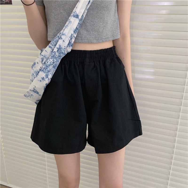 IELGY    Quần Short Nữ Lưng Thun Ống Rộng Thời Trang Năng Động