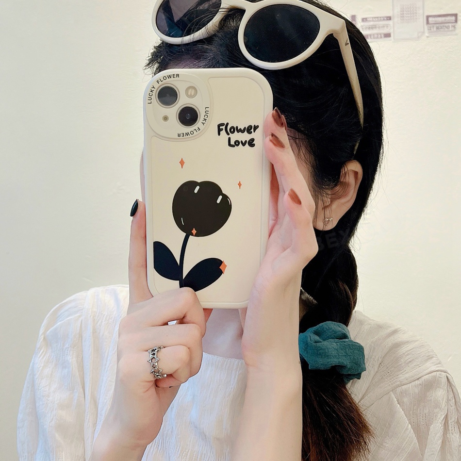Ốp Điện Thoại Silicon Hình Hoa Tulip Đen Cho iPhone 7 8 Plus X XR XS Max SE 2020 2022 11 12 13 Pro Max 11Pro 12Pro