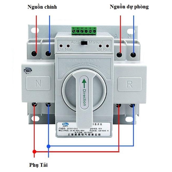 ATS Thiết bị chuyển mạch tự động 1 pha 63A/220V,Bộ chuyển đổi nguồn điện tự động ATS, cầ