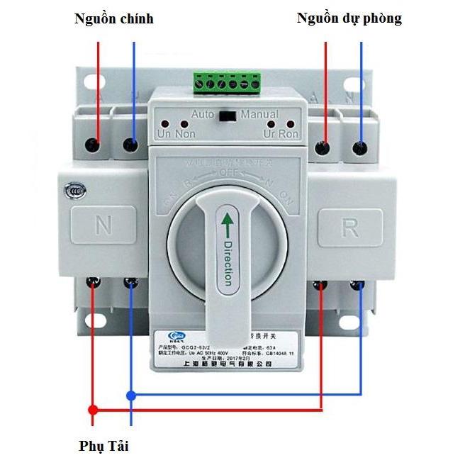 Cầu dao đảo chiều tự động ATS dùng 2 công tơ 2 pha /63A (Trắng)