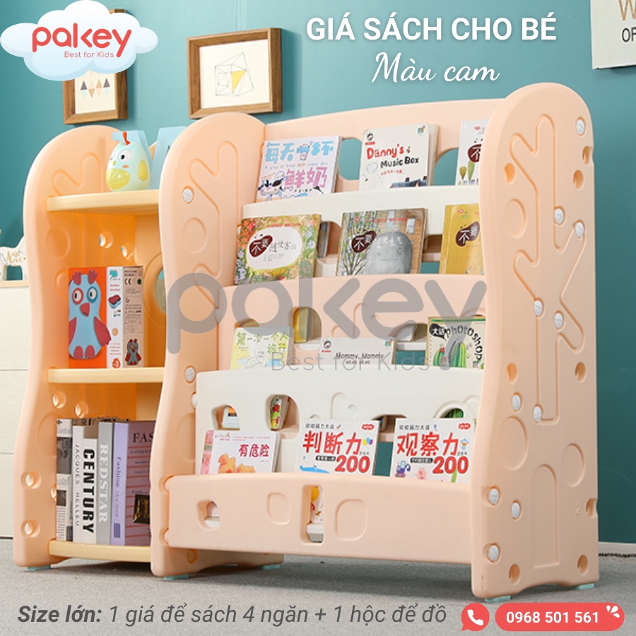 Giá sách bằng nhựa kèm kệ đồ chơi cao cấp, thương hiệu Pakey, hàng nhập khẩu dày dặn