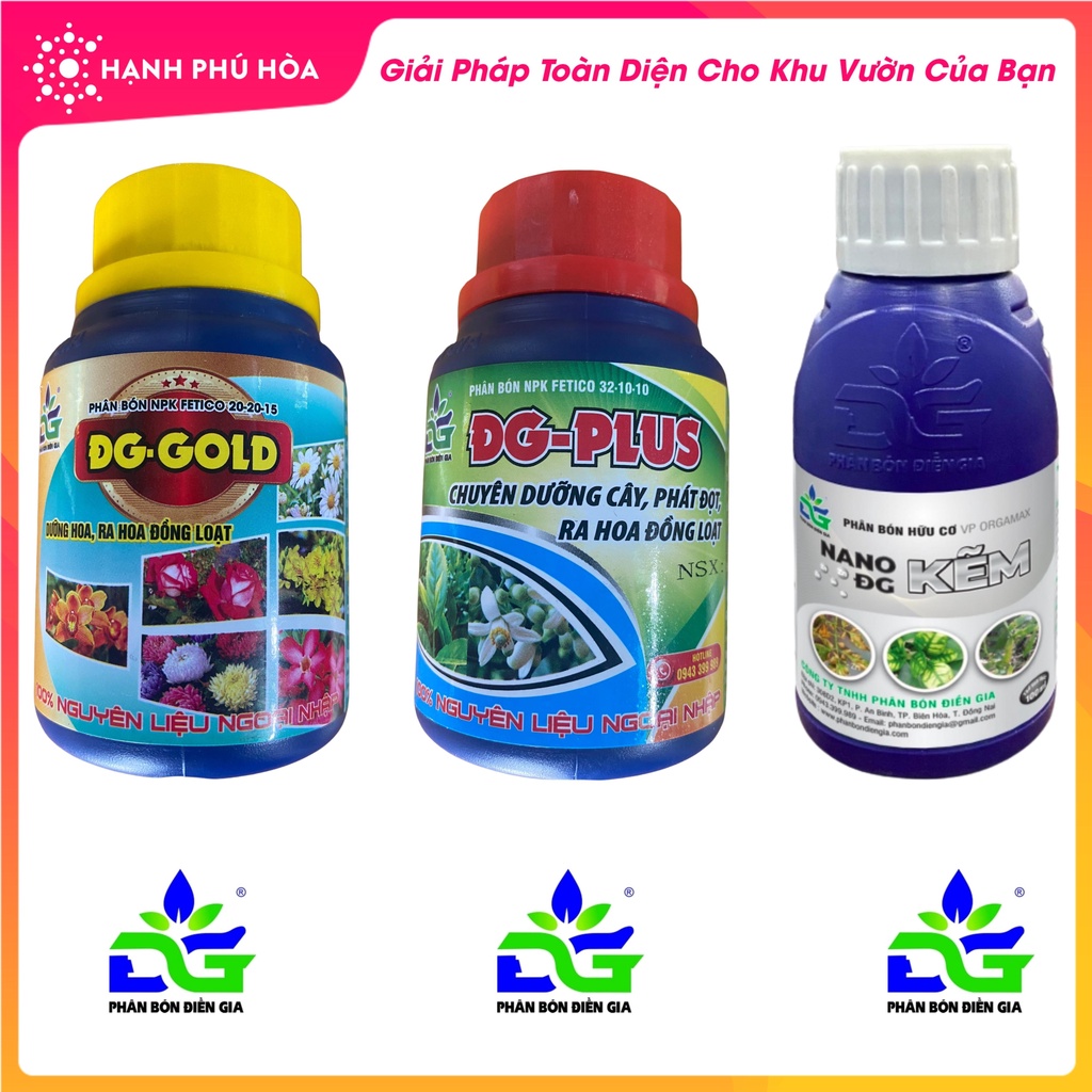 Bộ Ba Phân Bón Hỗn Hợp Cho Lan Hoa Kiểng - Phân Bón Điền Gia- DG Gold + PLus + Nano Kẽm - Bảo Vệ & Dưỡng Cây- Dưỡng Hoa
