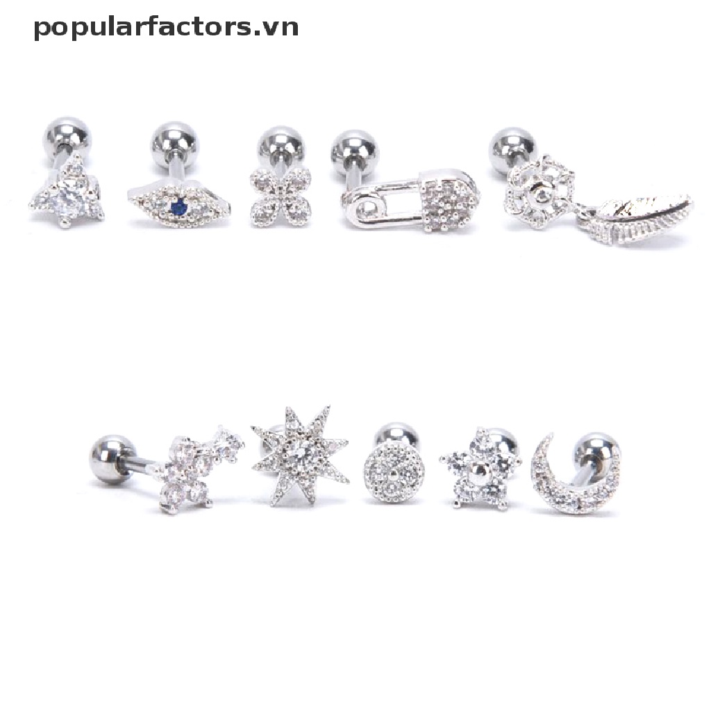 [Phổ Biến] Khuyên Xỏ Sụn Tai / Cơ Thể Helix Hình Hoa Mặt Trăng Đính Đá Pha Lê