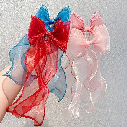 Kẹp tóc hình nơ phối lưới phong cách Hàn Quốc thời trang cho bé