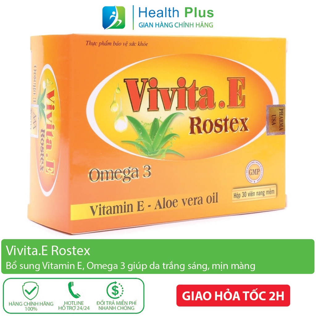 Viên uống đẹp da Vivita E HDPHARMA bổ sung Vitamin E, Omega 3 - 30 viên [Vivita. E Rostex Vàng]