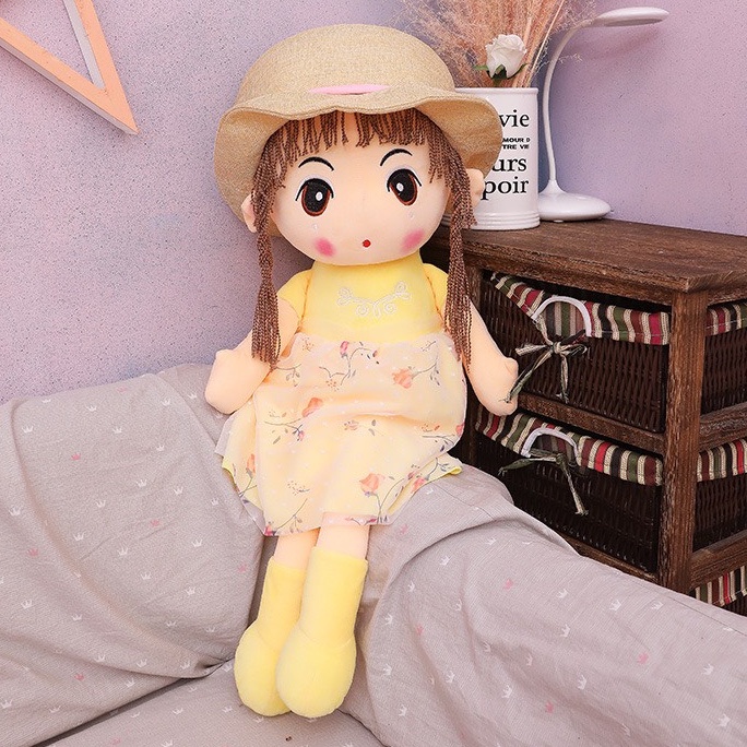 Búp Bê Váy Hoa Mũ Thô Cao 45cm Cao Cấp Vàng