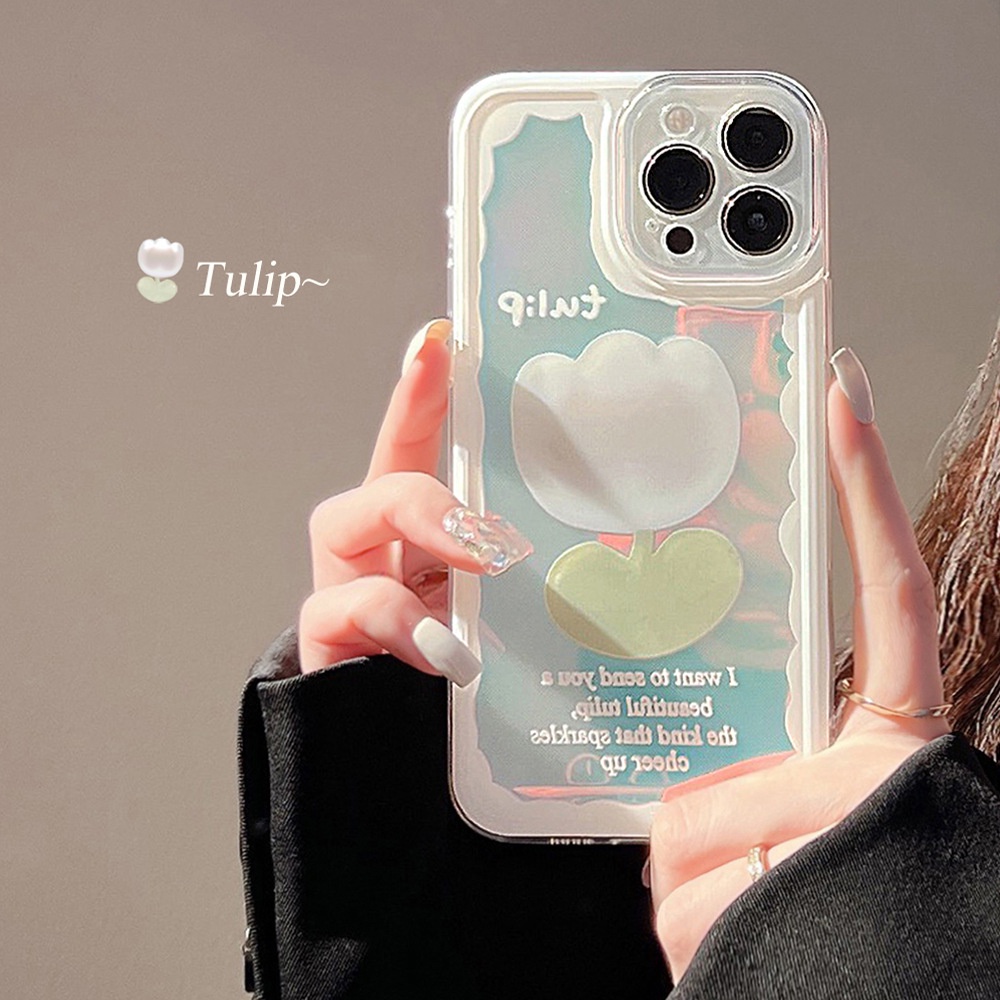 Ốp lưng iphone Hoa Tulip Trắng dạ quang kèm Laser 14promax/14pro/14/12promax/12pro/12/11promax/11/7plus/8plus - Ina Case