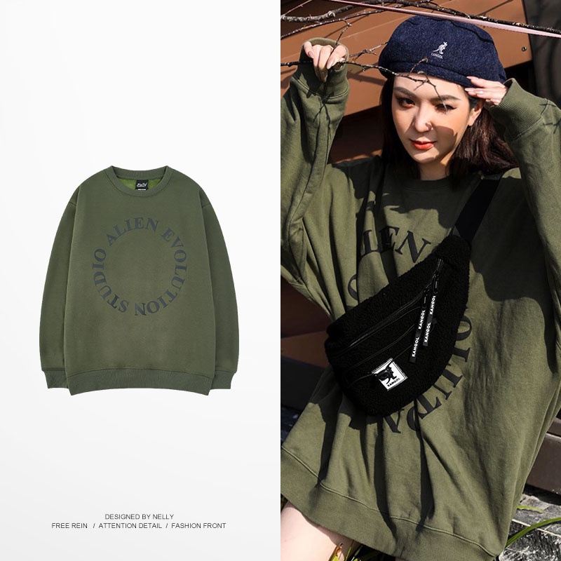 Áo sweater Nelly nỉ lót lông in hình "ALIEN EVOLUTION STUDIO" áo nỉ