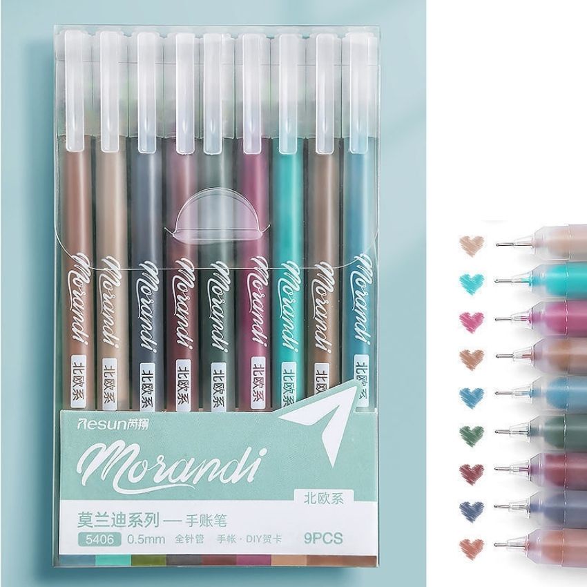 Bút gel Morandi Resun 0.5mm DecorMe Set 9 bút nhiều màu viết sổ tay trang trí thiệp bullet journal