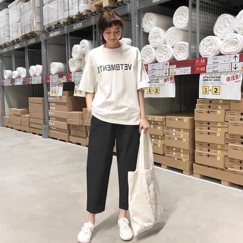 Quần Kaki Nam Nữ Ống Rộng Basic Unisex, Quần Baggy học sinh cute Màu Đen Be