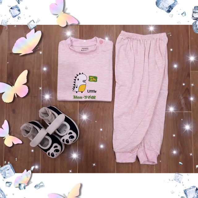 [XẢ KHO] Bộ Dài Tay Kẻ Noubaby hình ngộ nghĩnh cực thích( cài vai) Qate179