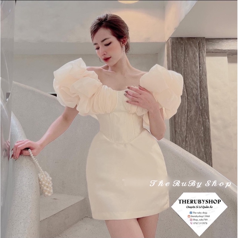 Đầm dự tiệc chữ A tay phồng