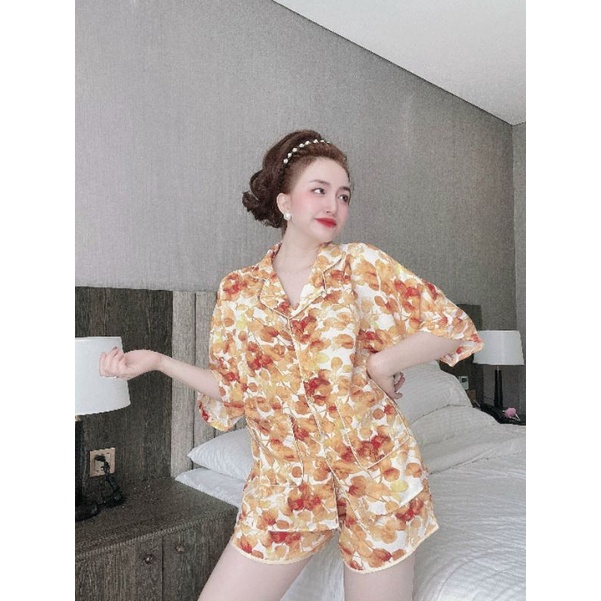 Pizama tay lỡ quần cộc vải chuẩn mango loại 1 ( video tự quay )