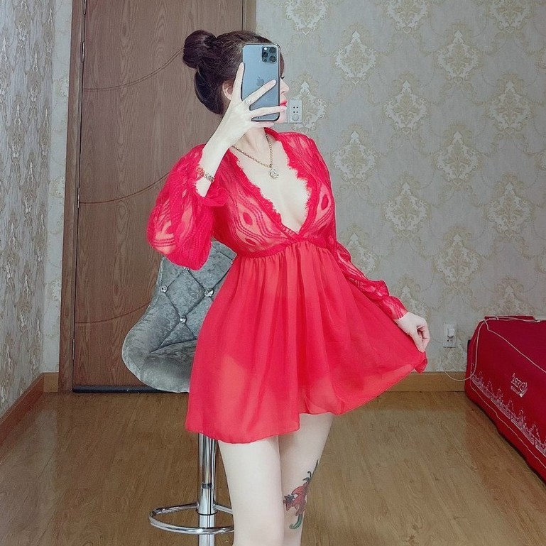 Váy ngủ sexy lưới ren mặc ngủ quyến rũ gợi cảm Freesize dưới 60kg - Linqu Sleepwear